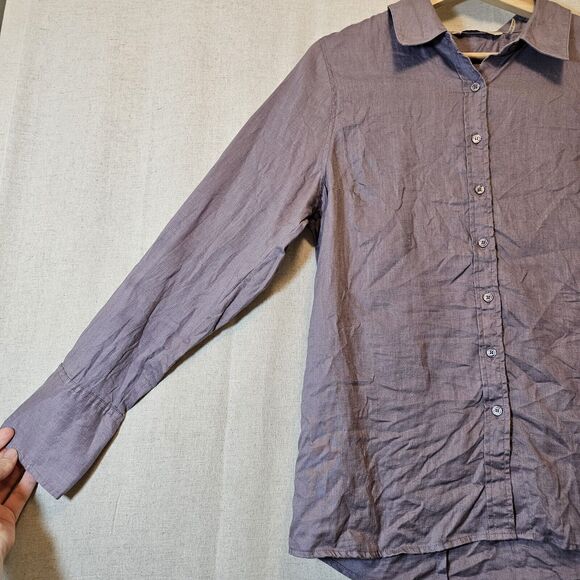 Soft Surroundings Women's "Go To Linen Shirt" Large ? Purple Button Front - Picture 2 of 8